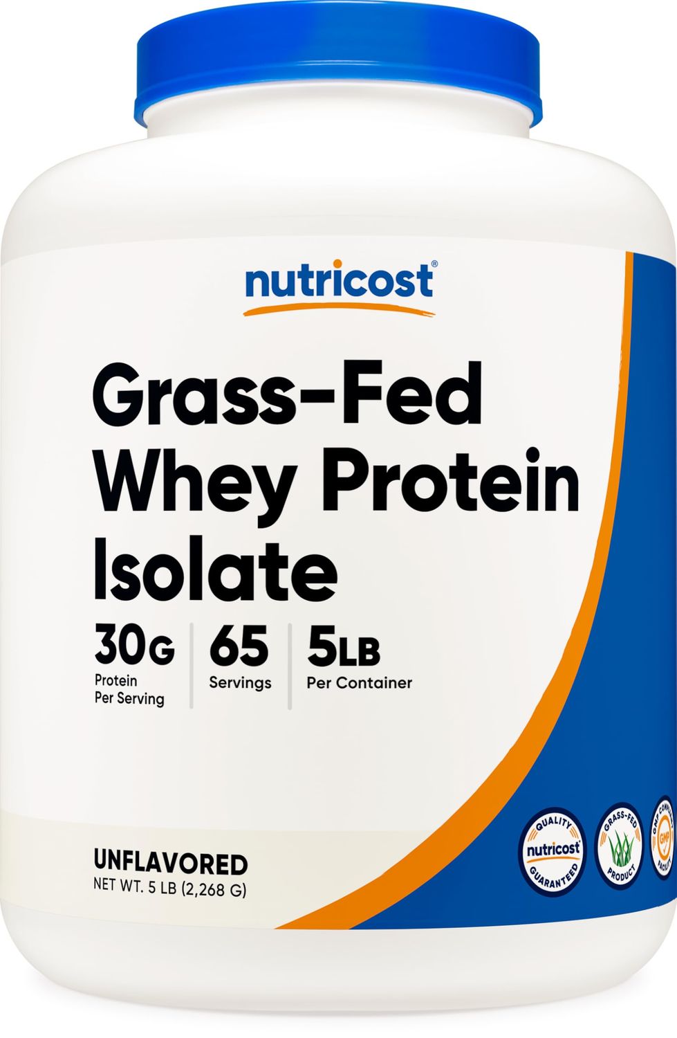 Nutricost Grass-Fed Whey Protein Isolate (Unflavored) 5LBS - rBGH Free, Non-GMO &amp; Gluten Free