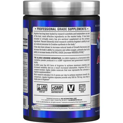 ALLMAX Essentials ARGININE HCL - 400 g - Precursor for Synthesis of Nitric Oxide - Vegan &amp; Gluten Free - 200 Servings