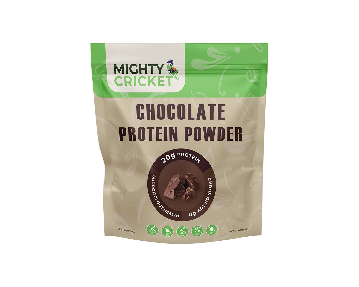 Mighty Cricket Protein Powder. 20g Clean Prebiotic Cricket Protein. No Sugar, Low Carbs, Gluten &amp; Dairy Free. Keto &amp; Paleo, 100% Natural Ingredients. Chocolate, 1 lb (Pack of 1)