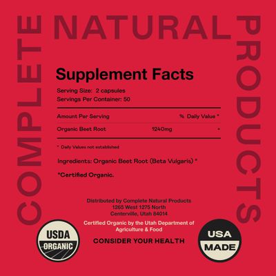 Organic Beet Root Capsules - Made in The USA, Naturally Boost Energy, Stamina, &amp; Nitric Oxide with a Pure Organic Beet Root Supplement