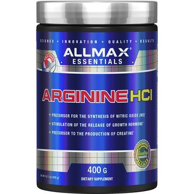 ALLMAX Essentials ARGININE HCL - 400 g - Precursor for Synthesis of Nitric Oxide - Vegan &amp; Gluten Free - 200 Servings