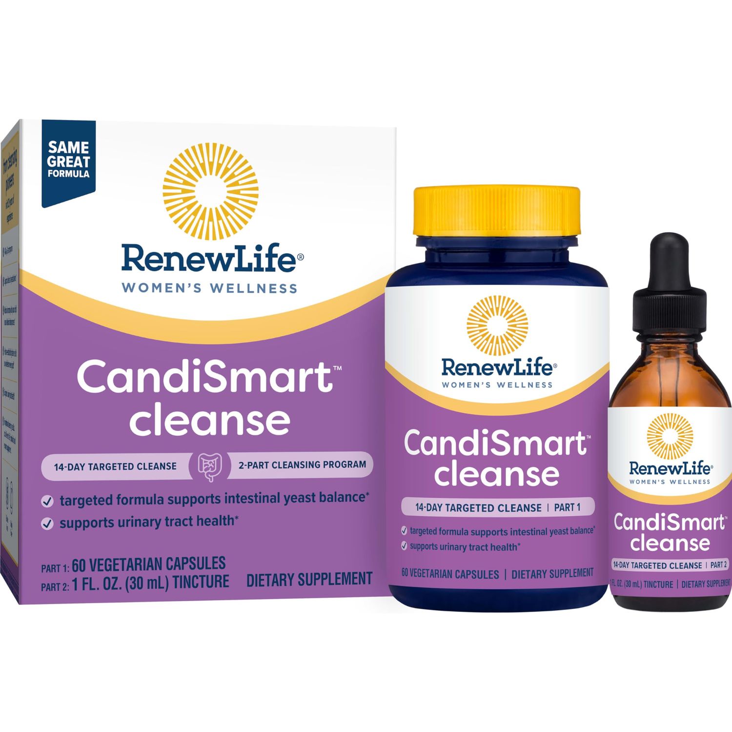 Renew Life Adult Cleanse - CandiSmart - 15-Day Yeast Cleansing Program - 2-Part Kit - Gluten &amp; Dairy Free - 60 Vegetarian Capsules + 1 Fl. Oz. Tincture
