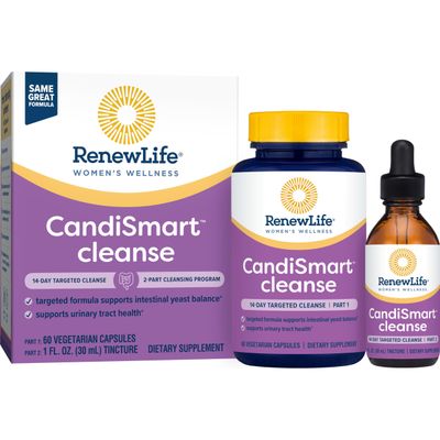 Renew Life Adult Cleanse - CandiSmart - 15-Day Yeast Cleansing Program - 2-Part Kit - Gluten &amp; Dairy Free - 60 Vegetarian Capsules + 1 Fl. Oz. Tincture