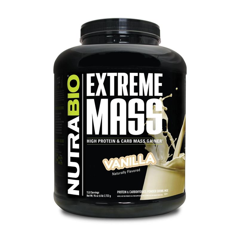 NutraBio Extreme Mass Gainer Protein Powder, 53G Protein, Clean Weight Gainer, Increase Muscle Mass, Full Spectrum Amino Acid - Vanilla, 6 Pound
