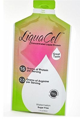 LiquCel Liquid Protein 16grams per 1oz Serving - Watermelon Collagen Whey Arginine, 30 Packets