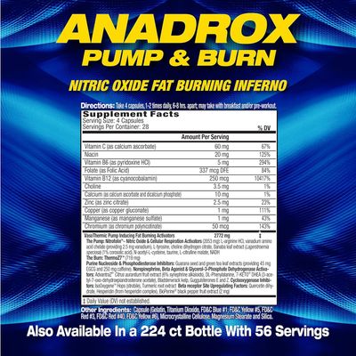MHP Anadrox Pump &amp; Burn, Nitric Oxide Fat Burning Inferno, 112 capsules
