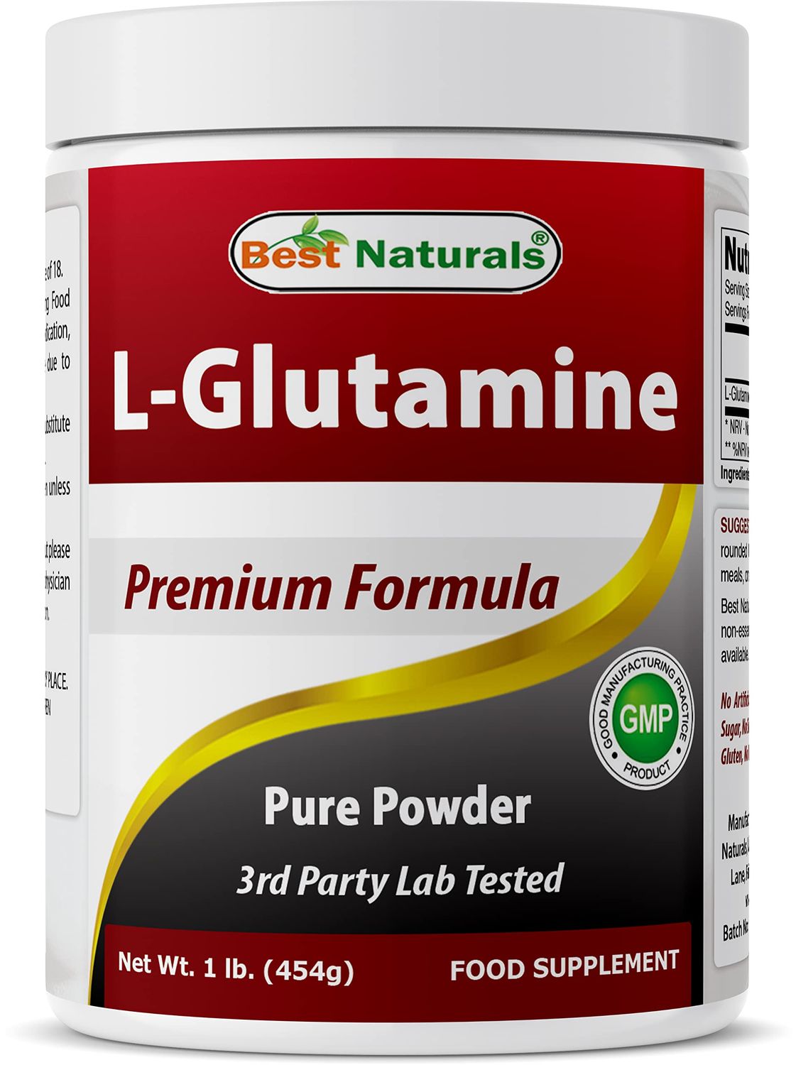 Best Naturals L-Glutamine Powder - 1 Pound - 100% Pure and Free Form - Glutamine Recovery Powder - Clinically Proven Recovery Aid for Men and Women (817716014555)