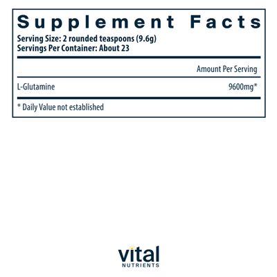 Vital Nutrients Glutamine Powder | 225g L-Glutamine | Healthy Gastrointestinal Tract Function | Gluten, Dairy, Soy Free | Non-GMO | 225g/8 oz L-Glutamine Powder