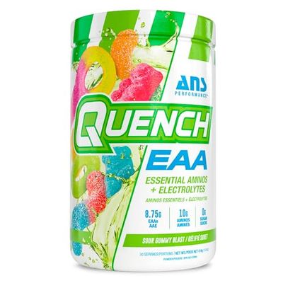 Quench EAA Aminos + Electrolytes - Complete Blend of 9 EAAs - 10g Total Amino Acids - Vitamins, Antioxidants, Electrolytes - Zero Sugar, Carbs, Calories (Sour Gummy Blast)