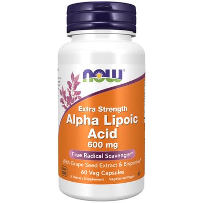 NOW Foods Supplements, Alpha Lipoic Acid 600 mg with Grape Seed Extract &amp; Bioperine, Extra Strength, 60 Count (Pack of 1)