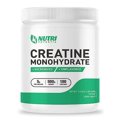 Creatine Monohydrate Powder 500 Grams, Pure Micronized Creatine Supplements for Building Muscle, Pre &amp; Post Workout Creatine Powder, Vegan, Non-GMO, Unflavored - 100 Servings (1.1Lb)