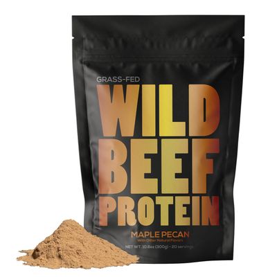 Wild Grass Fed Beef Protein Powder with Beef Organs Complex - Sugar Free Protein Shake - Low Carb &amp; Calories - Keto/Paleo/Carnivore Friendly - Whey/Bloating/Lactose Free - Maple Pecan 10oz