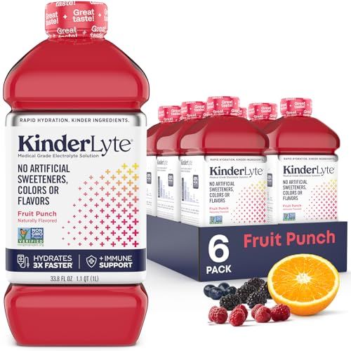 Kinderlyte | Pediatric Electrolyte Solution | Doctor-Formulated for Rapid Rehydration | No Artificial Sweeteners, Colors or Flavors | Kid-Friendly Taste (Fruit Punch, 6-Pack)