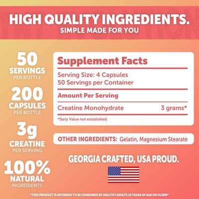 TNT Evolution Creatine Monohydrate Capsules 50 Servings, 3,000 mg per Serving, Easy to Swallow, 750 mg of Creatine Monohydrate Per Capsule, High Absorption Rate