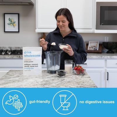 drink wholesome Vanilla Collagen Protein Powder | for Sensitive Stomachs | Gut Friendly | Dairy &amp; Lactose Free | No Artificial Sweeteners | AIP, Carnivore &amp; Paleo | Safe for Kids &amp; Seniors