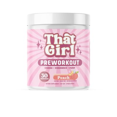 That Girl Pre Workout for Women - Slay Your Gym Sesh with Pure Fire Energy &amp; Mega Pumps - 100% Natural &amp; Clean - Delish Peach Flavor - 30 Servings