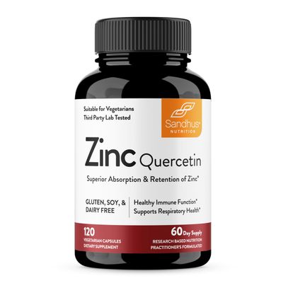 Sandhus Zinc Quercetin 120 Vegetarian Capsules - Zinc Supplements for Antioxidant Immune Support Zinc for Men and Women - Gluten, Soy, Dairy Free