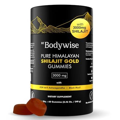 Be Bodywise Pure Himalayan Shilajit Gummies Gold I Lab Tested I No Added Sugar I Ashwagandha, Gokshura| Fulvic Acid &amp; 85+ Trace Minerals I for Men, Women I Non-GMO I 100% Natural &amp; Organic I 60 Gummy
