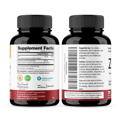 Sandhus Zinc Quercetin 120 Vegetarian Capsules - Zinc Supplements for Antioxidant Immune Support Zinc for Men and Women - Gluten, Soy, Dairy Free