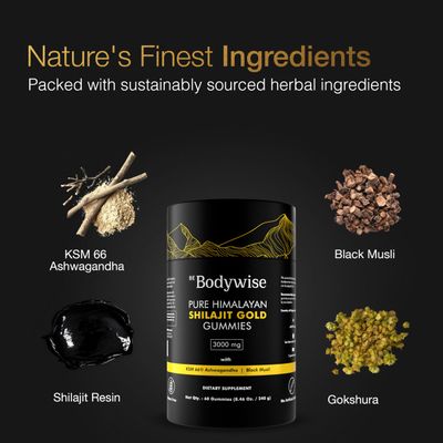 Be Bodywise Pure Himalayan Shilajit Gummies Gold I Lab Tested I No Added Sugar I Ashwagandha, Gokshura| Fulvic Acid &amp; 85+ Trace Minerals I for Men, Women I Non-GMO I 100% Natural &amp; Organic I 60 Gummy