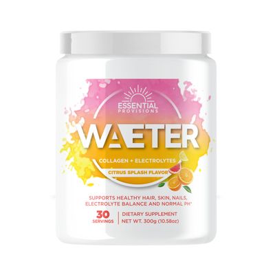 Essential Provisions WAETER | Collagen &amp; Electrolyte Hydration Powder | Sugar Free | Non-GMO | Gluten Free | Paleo | Soy Free | Dairy Free | Grass-Fed &amp; Pasture Raised | 30 Servings - Citrus Splash