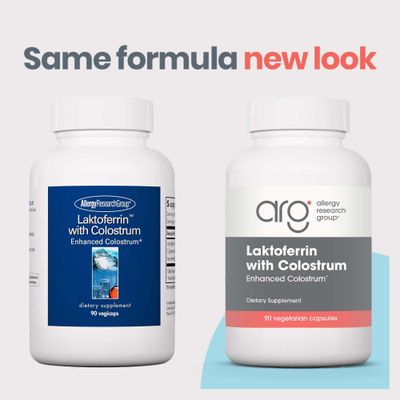 Allergy Research Group Laktoferrin with Colostrum Supplement - Lactoferrin, Bovine Colostrum, Immunoglobulin, Lysozyme, IgG, IGA, IgM, Vegetable Capsules - 90 Count