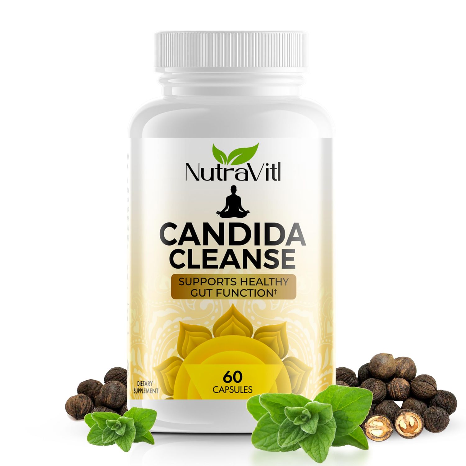Candida Cleanse (60 Capsules) Gut &amp; Colon Support for Men &amp; Women - Natural Herbs for Intestinal Detox - Prevent Yeast Overgrowth - Includes Oregano Leaf, Wormwood, Black Walnut, Caprylic Acid