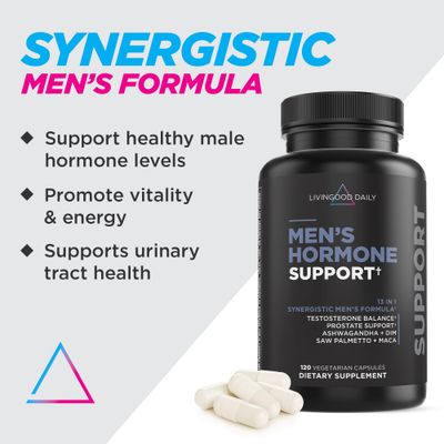 Livingood Daily Men's Hormone Support, 120 Vegetarian Capsules - Testosterone Booster, Endurance, Prostate Support, &amp; DIM Supplement for Men - Supports Mood, Energy, &amp; Stamina - Non-GMO, Vegan