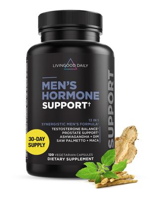 Livingood Daily Men&#39;s Hormone Support, 120 Vegetarian Capsules - Testosterone Booster, Endurance, Prostate Support, &amp; DIM Supplement for Men - Supports Mood, Energy, &amp; Stamina - Non-GMO, Vegan