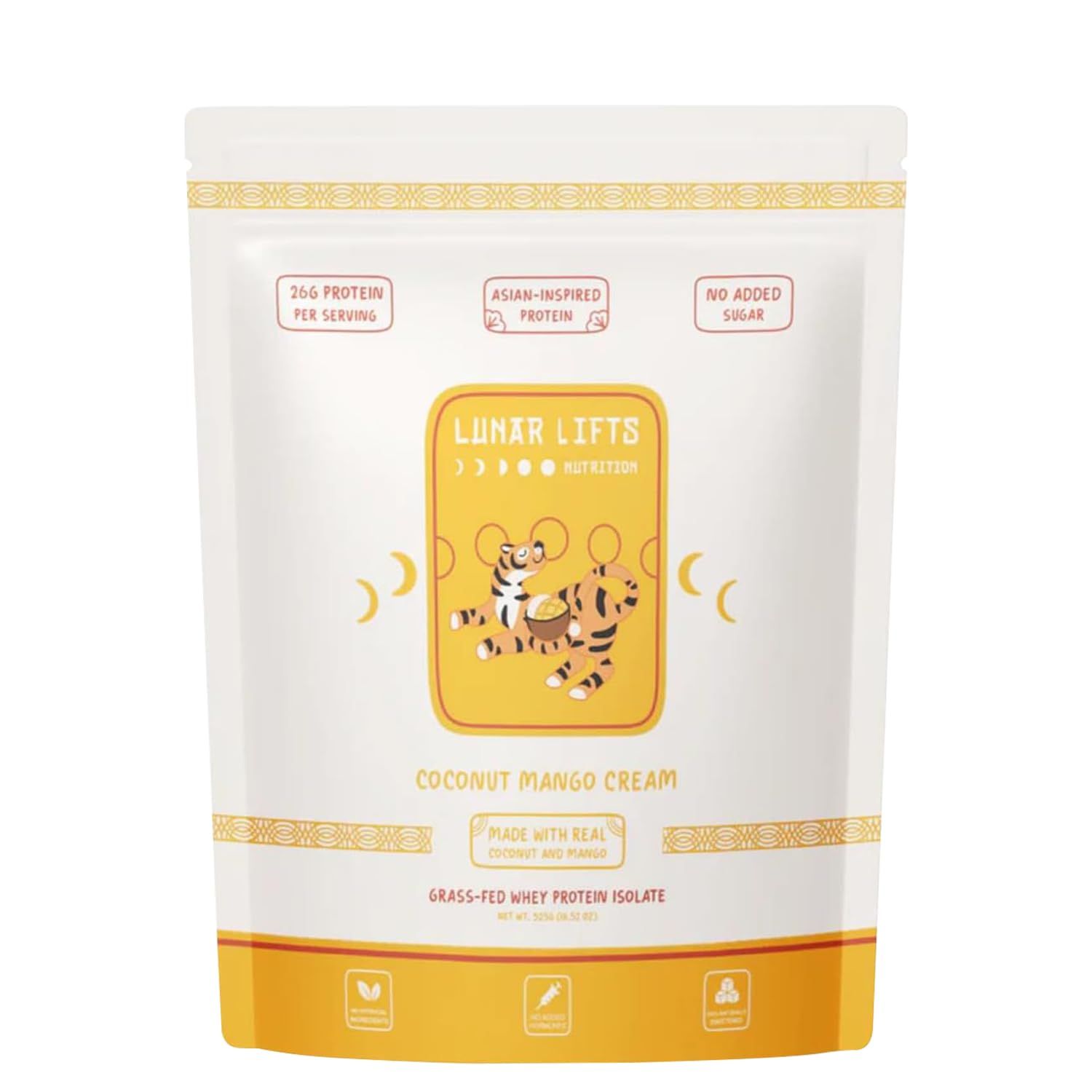 Lunar Lifts Nutrition Coconut Mango Cream - Boba Tea Whey Protein Isolate | 26 Grams Grass-fed Whey Isolate Protein per Serving Protein Powder | No Added Sugars or Artificial Ingredients Protein Shake