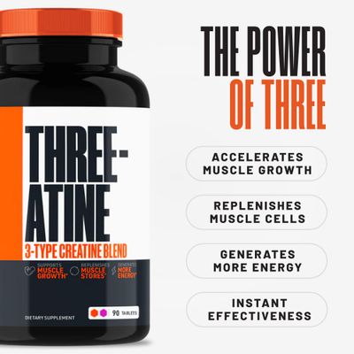 Creatine Pills - 5g 3X Pure Creatine Monohydrate Pills - Pre Workout Bulk Muscle Mass Gainer - High Absorption Easy-to-Take ThreeAtine 3 Type Optimum Performance for Lean Growth Men Women - 90 Tablets