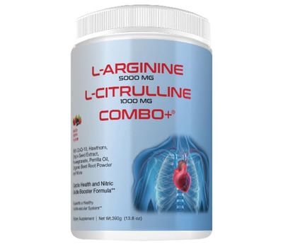 L-arginine 5000 mg and L-citrulline 1000 mg Combo, Nitric Oxide Supplement Complex, Cardio Heart Health Powder, Mixed Berry Flavor, 16.82 Oz..