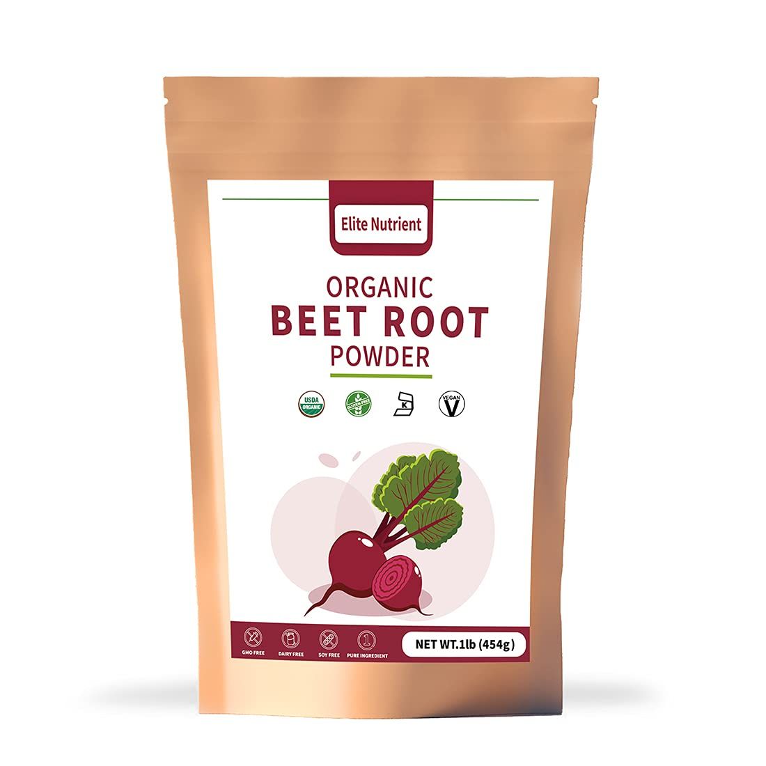 Elite Nutrient Organic Beet Root Powder, Non-GMO, Gluten Free, Vegan Superfood, Nitric Oxide Booster, Increase Stamina &amp; Enhance Exercise Performance (16 oz.)