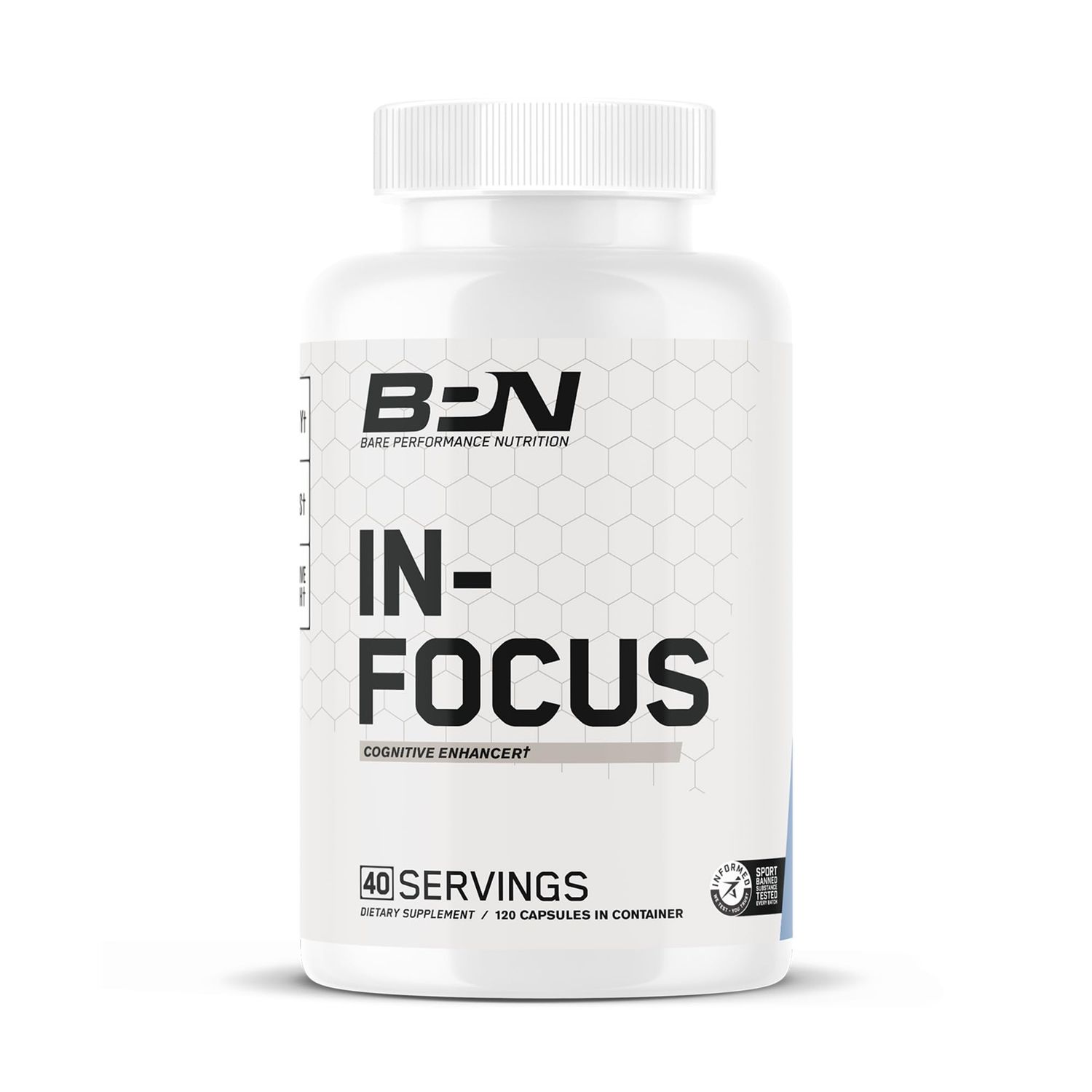 BARE PERFORMANCE NUTRITION BPN in-Focus Brain Supplement for Memory &amp; Focus Caffeine Pills, 1g of L Tyrosine per Serving + Alpha GPC, 40 Servings, Gluten Free + Vegan