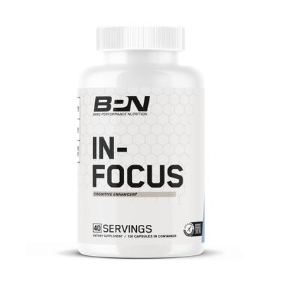 BARE PERFORMANCE NUTRITION BPN in-Focus Brain Supplement for Memory &amp; Focus Caffeine Pills, 1g of L Tyrosine per Serving + Alpha GPC, 40 Servings, Gluten Free + Vegan