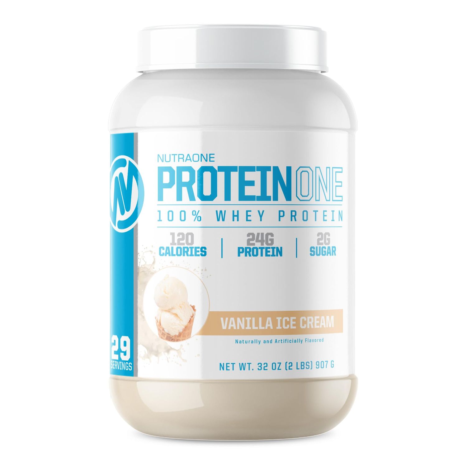 NutraOne ProteinOne Whey Protein Promote Recovery and Build Muscle with a Protein Shake Powder for Men &amp; Women (Vanilla Ice Cream, 2 LB)