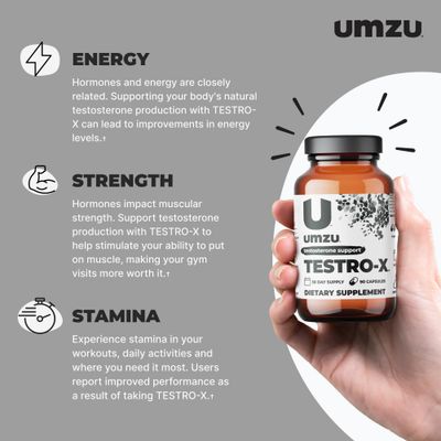 UMZU Testro-X Testosterone Supplement for Men | Support Energy, Strength, Stamina &amp; Healthy T Levels (30 Day Supply | 90 Capsules)