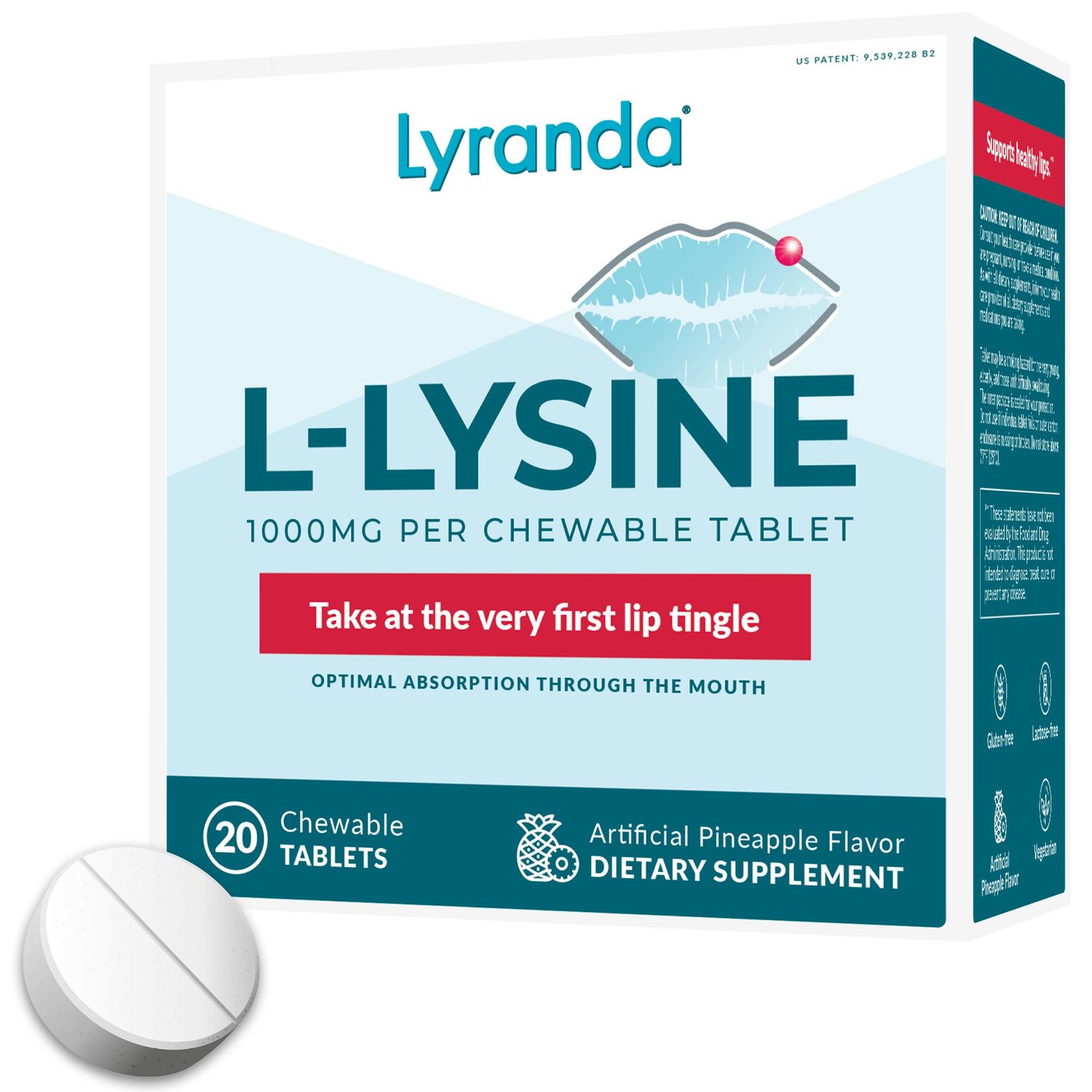 1000 mg chewable L-Lysine Tablets to Treat Cold sores - Faster Absorption and Better Hygiene