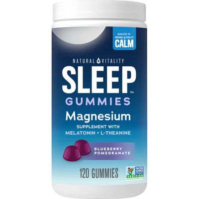 Natural Vitality SLEEP Gummies, Magnesium Supplement With Melatonin and L-Theanine, Vegan, Gluten Free, Helps the Body Ease Into Sleep, Blueberry Pomegranate 120 Count