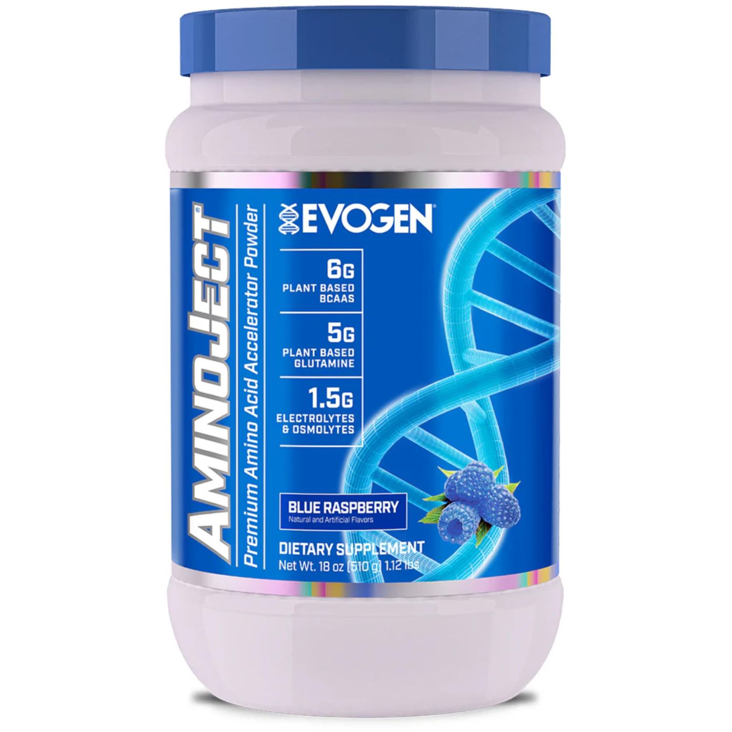 Evogen AminoJect - Amino Acid Accelerator Powder | Supports Muscle Recovery &amp; Hydration | Plant-Based BCAAs, Glutamine, Electrolytes | Blue Raspberry | 30 Servings
