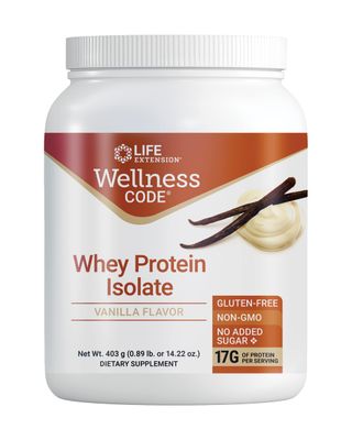 Life Extension Wellness Code Whey Protein Isolate (Vanilla), Protein and branched-Chain Amino acids for Muscle Growth &amp; Immune Health, no Sugar Added, Gluten Free, Non-GMO, 403 Grams (20 Servings)