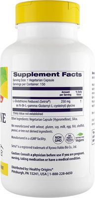 Healthy Origins L-Glutathione (Setria) Reduced, 250 mg - Immune Support Supplement - Collagen & Antioxidant Support - Gluten-Free Supplement - 150 Veggie Capsules