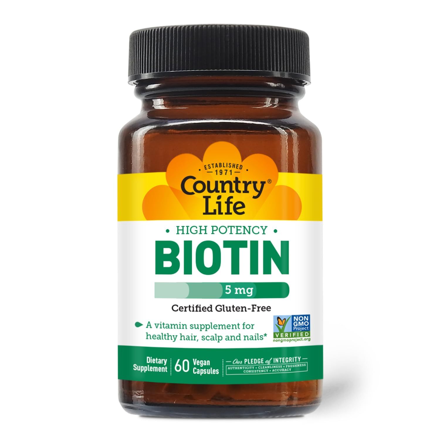 Country Life - Biotin High Potency, 5 mg - 60 Vegan Capsules