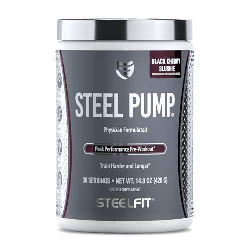 SteelFit Steel Pump | Advanced Pre Workout Powder &amp; Nitric Oxide Supplement | Black Cherry Slushie, 30 Servings | for Muscle Building &amp; Recovery | Made with Peak ATP, Ashwagandha, &amp; Electrolytes
