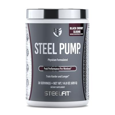 SteelFit Steel Pump | Advanced Pre Workout Powder &amp; Nitric Oxide Supplement | Black Cherry Slushie, 30 Servings | for Muscle Building &amp; Recovery | Made with Peak ATP, Ashwagandha, &amp; Electrolytes
