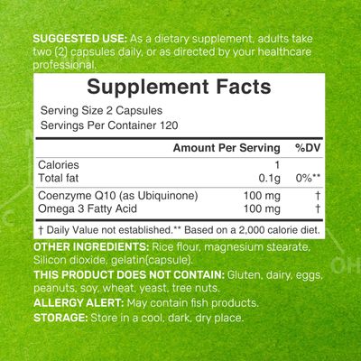 CoQ10 100mg, 240 Capsules - with Omega 3 Fatty Acid 100mg - Bioavailable Coenzyme Q10 Supplements - Heart, Energy, &amp; Brain Health Antioxidant Support - Non-GMO