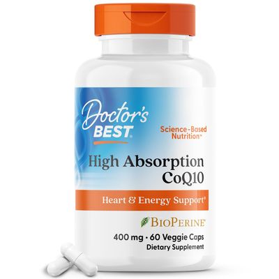Doctor&#39;s Best High Absorption CoQ10 with BioPerine, Heart Health &amp; Energy Production, Naturally Fermented, Non-GMO, Vegan, Gluten Free, 400 mg, 60 Veggie Caps