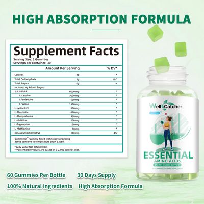 EAA Gummies Essential Amino Acids - All 9 Essential Aminos and All Branched-Chain Aminos (BCAAs) 8000mg with Muscle Recovery, Energy Support Sugar Free Green Apple Flavor 30 Servings
