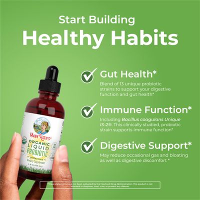 USDA Organic Liquid Probiotic by MaryRuth's | Digestive Health | Gut Health | Probiotics for Women | Probiotics for Men | Probiotics for Kids | Acidophilus Probiotic | Vegan | Non-GMO | 40 Servings