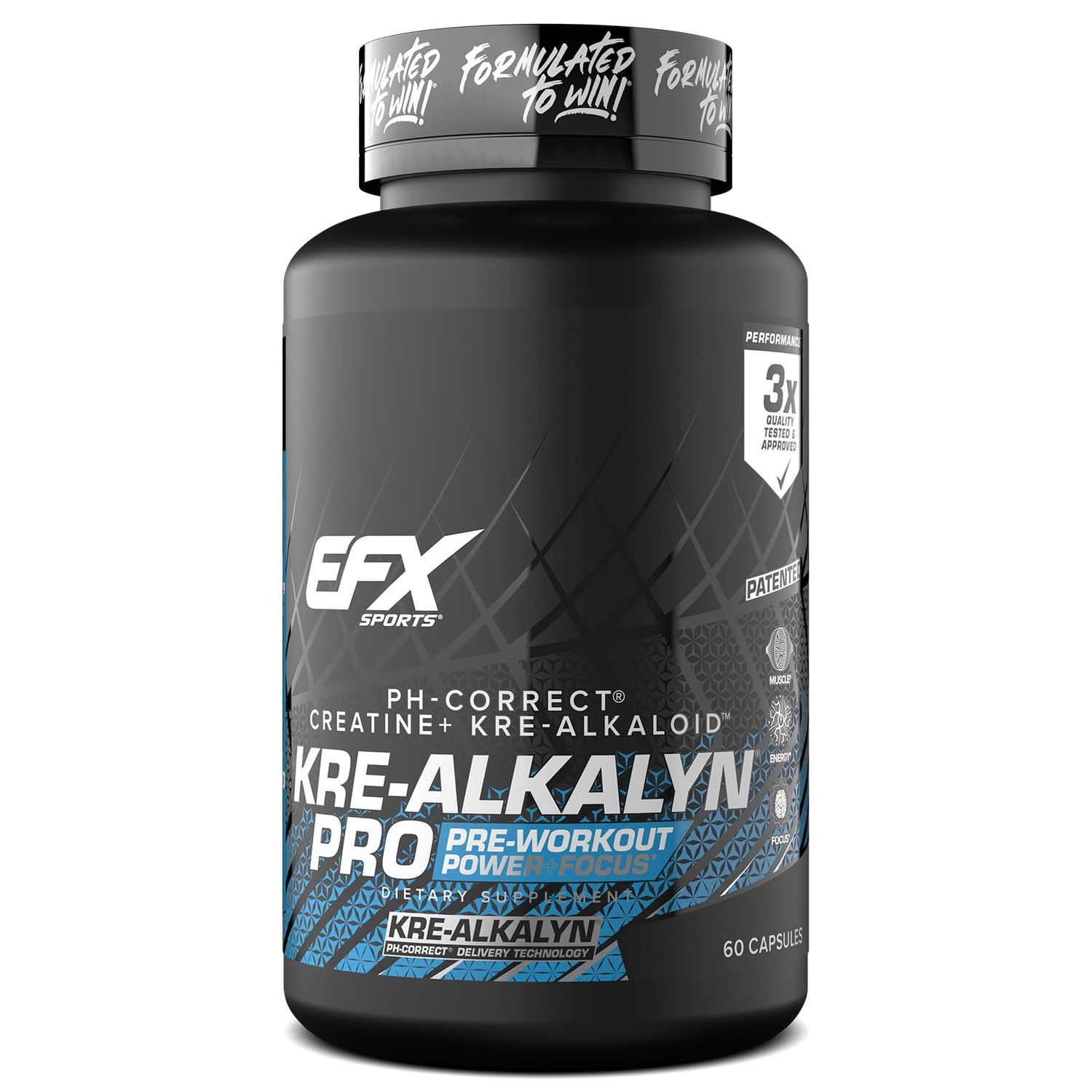EFX Sports Kre-Alkalyn Pro | pH Correct Creatine Monohydrate Pill Supplement | Muscle Building Pre Workout for Men &amp; Women | 30 Servings, 60 Capsules